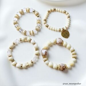 Boho Stackable Fashion Stretch Bead Bracelets - Mutlilayer White Cream